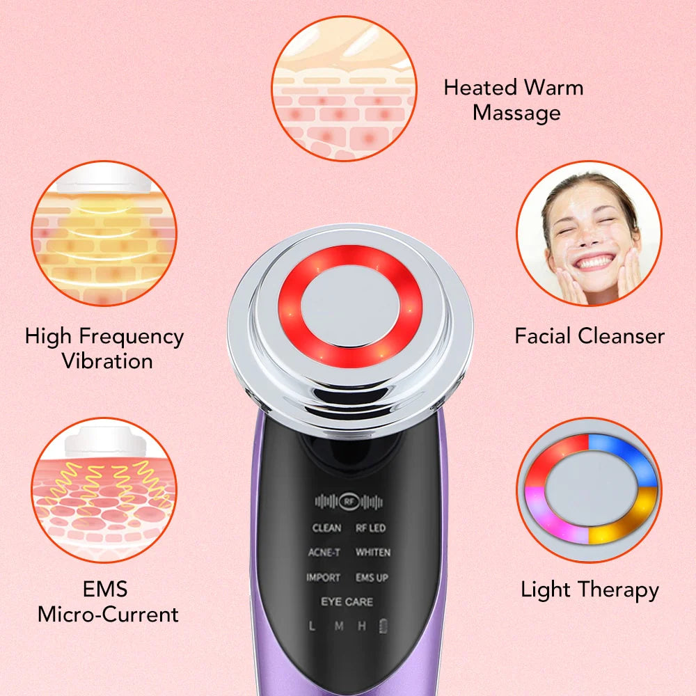 7 in 1 Face Lift Devices EMS RF Microcurrent Skin Rejuvenation Facial Massager Light Therapy anti Aging Wrinkle Beauty Apparatus