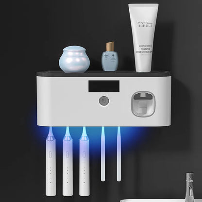 Electric Toothpaste Dispenser Wall Mount Dust-Proof Toothbrush Holder Toothpaste Squeezer Storage Rack Bathroom Accessories 2024